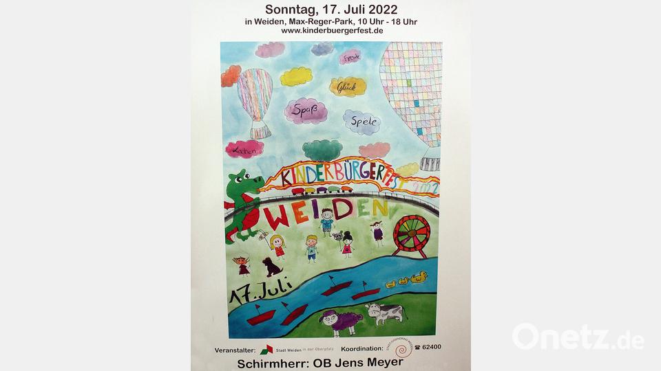 Das Siegerplakat 2022 von Lena Wirz und Maxim Maul, das für das Kinderbürgerfest am 17. Juli wirbt. Bild: R. Kreuzer