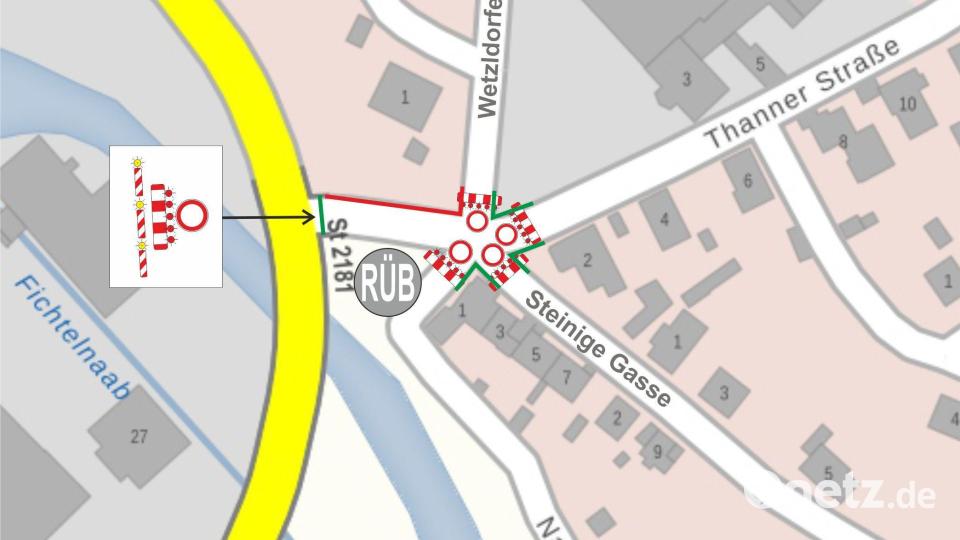 Während der Bauphase des Regenüberlaufbeckens sind viele Straßen gesperrt. Bild: Stadt Erbendorf/exb