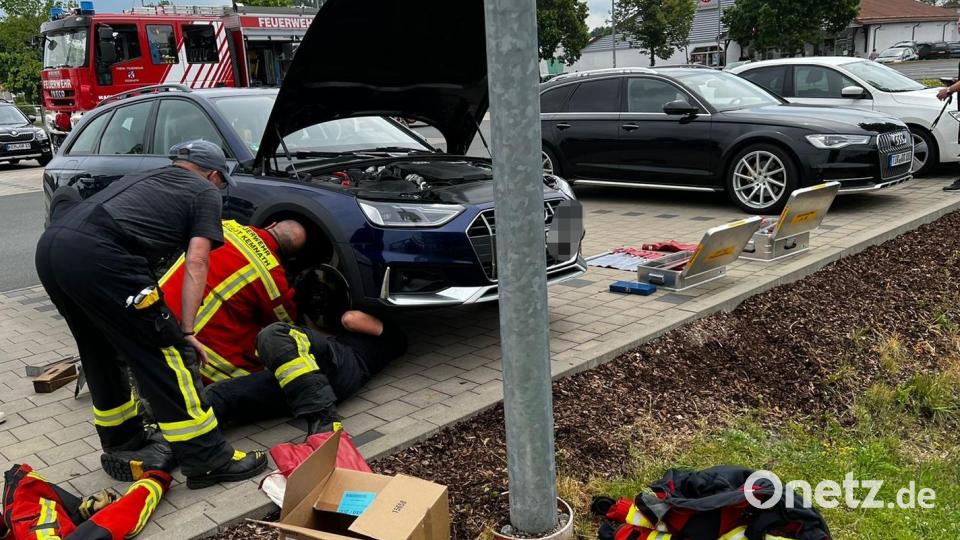 Die Feuerwehr Kemnath rettete aus der Motorhaube eines Autos ein kleines Kätzchen. Bild: Feuerwehr Kemnath/exb