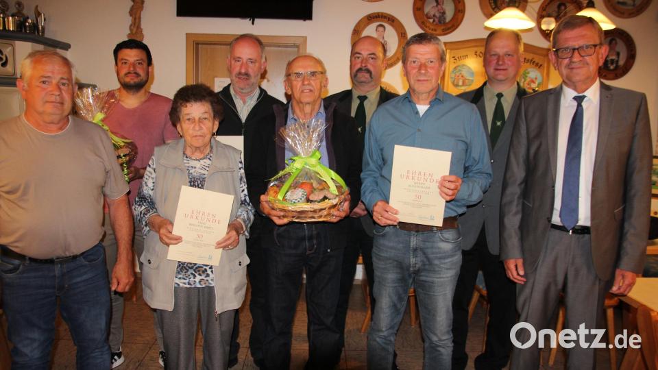 Die „Hubertus“-Schützen Wondreb zeichneten langjährige Mitglieder aus: (von links) Manfred Meisl, Daniel Meisl, Brigitte Härtl, Alois Kraus, Gerhard Wurm, Helmut Forster, Rudi Waller. Es gratulierten Dritter Bürgermeister Norbert Schuller und Schützenmeister Bernhard Härtl (von rechts). Bild: kro