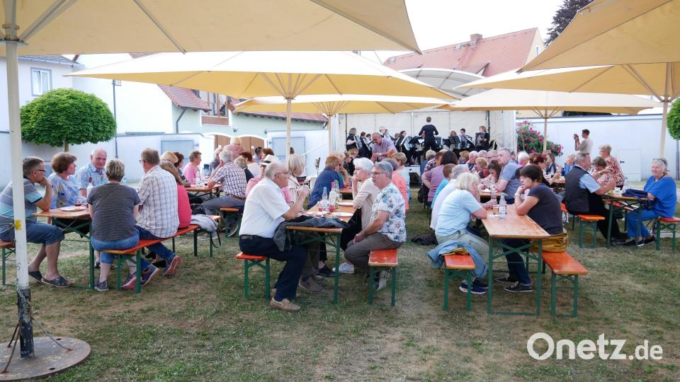Einen unterhaltsamen Abend bei Gebäck und Snacks aus eigener Herstellung sowie erlesenen Weinen erlebten zahlreiche Besucher bei der Serenade des 1. Akkordeonorchesters Waldsassen in den „Neuen Gärten“. Bild: hmr