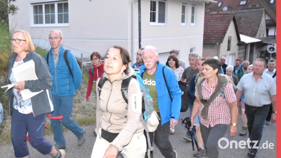 Die Pilger nach ihrer Rückkehr in Illschwang auf dem Weg den Berg hinauf zur Pfarrkirche St. Vitus. Bild: no