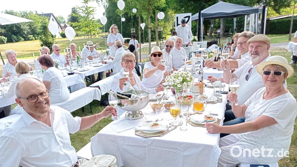 So haben diese Gäste ihr erstes „Dinner in Weiß“ im Stadtpark auf einem mitgebrachten Tisch arrangiert. Bild: fpoz