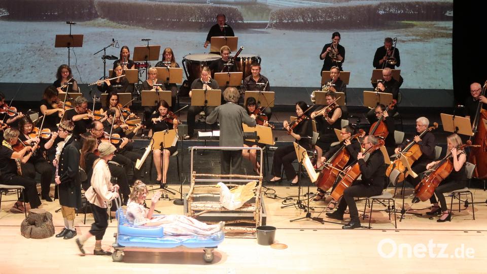 Das Sinfonieorchester der Stadt Weiden mit dem Dümmling und seiner Braut im Vordergrund. Bild: Kunz