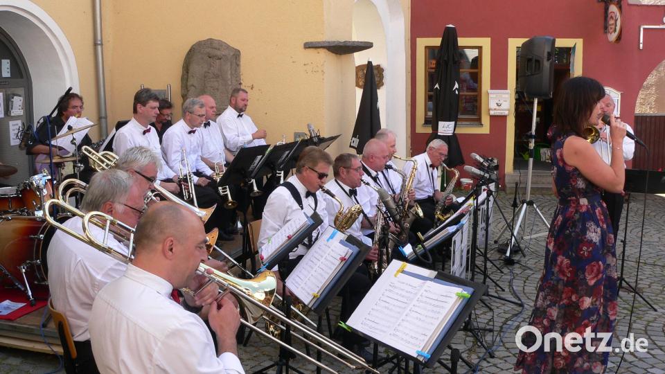 Die Profimusiker Jazz-Big-Band aus Karlsbad begeisterten mit musikalischen Spitzenleistungen beim Open-Air-Konzert in Luhe mit weltberühmten Melodien. Bild: mh