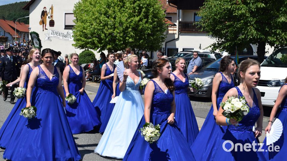 Die Festbraut Marie Jungwirth und ihre Festdamen waren der Blickfang beim Festzug. Bild: bnr