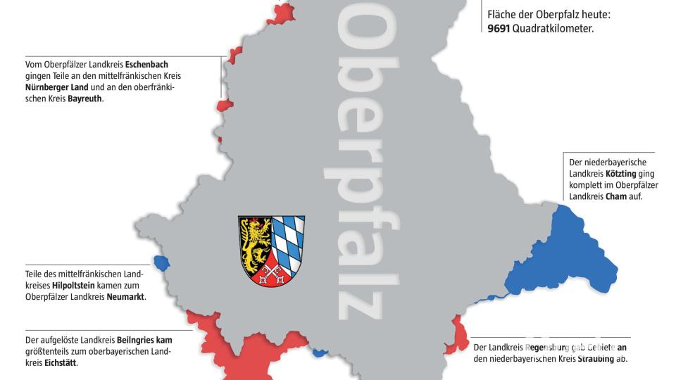 Die Oberpfalz vor und nach der Gebietsreform. Grafik: Martin Zimmer