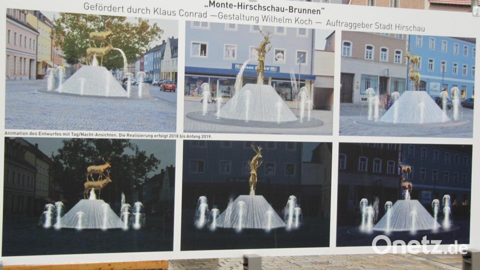 Die verschiedenen Ansichten des „Monte Hirschschau Brunnen“ bei Tag und Nacht Bild: fg