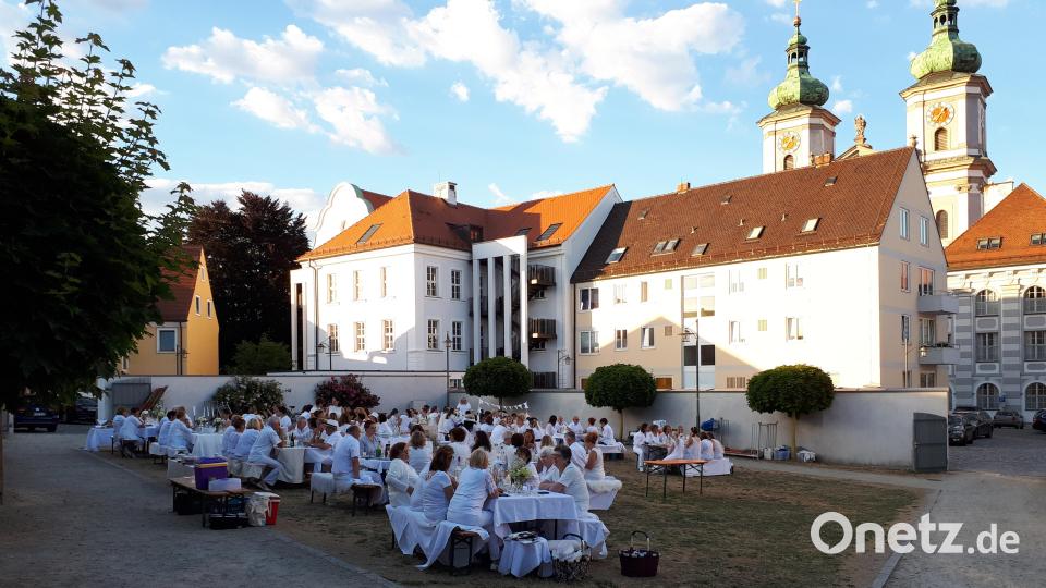 Rund 100 Besucher in Weiß kamen zum &quot;Dîner en blanc&quot; in den Neuen Gärten in Waldsassen. Bild: pz