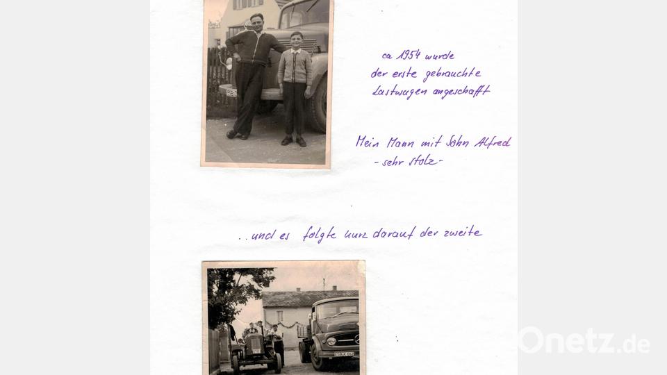 Um das Jahr 1954 übernahm Georg Biersack den Betrieb und schaffte den ersten, gebrauchten Lkw an, um die Ware besser an den Mann zu bringen. Das obere Foto zeigt Georg Biersack mit Sohn Alfred, das untere mit seinen Söhnen Otto und Gerhard. Bild: wmi