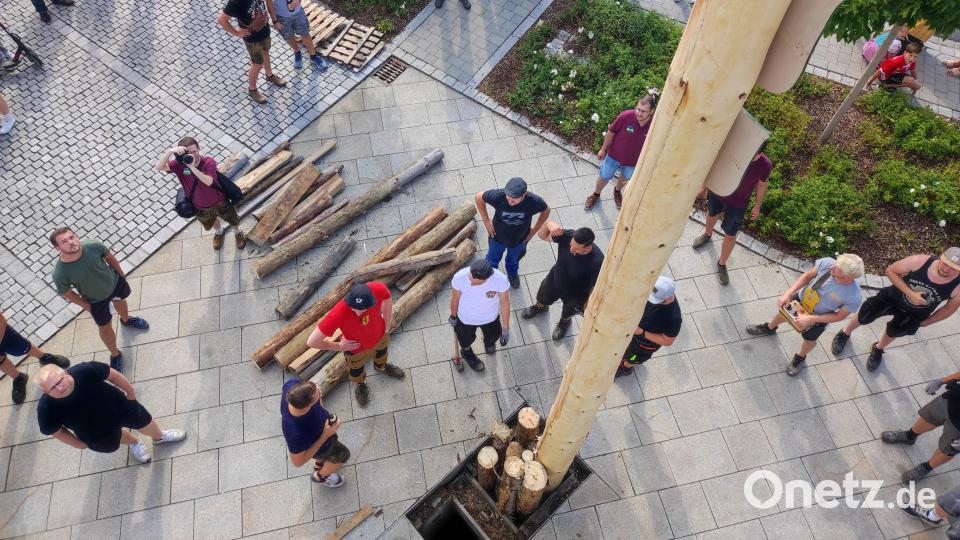 Viele Zuschauer ließen sich nicht entgehen, wie der 25m lange Baum aufgestellt wurde. Bild: kki