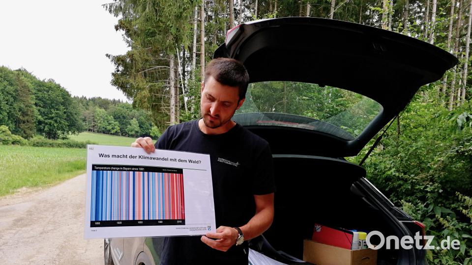 Förster Stefan Schuster erläutert Hintergründe für die Gefahren, die den Wald bedrohen Bild: dir