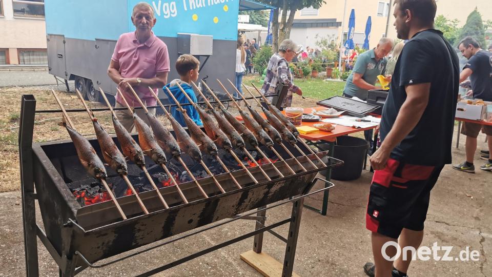 Die auf Holzspießen drapierten Fische werden über der Kohlenglut genussfertig gemacht. Bild: hzi