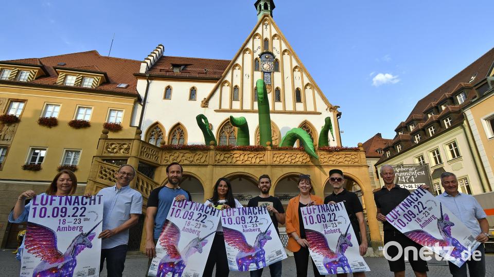Die Organisatoren der Luftnacht präsentierten auf dem Marktplatz die Plakate zum Event. Bild: Petra Hartl