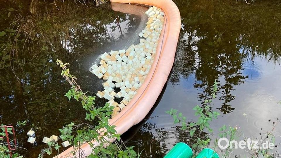 Zu einem Gefahrstoffeinsatz kam es am Mittwochnachmittag in Pullenreuth. Bei Reinigungsarbeiten war Öl über die Kanalisation in den Höllbach geflossen. Feuerwehr, Polizei und Wasserwirtschaftsamt waren im Einsatz. Bild: Feuerwehr Kemnath/exb