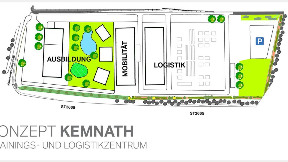 Dieses Konzept für das Trainings-Logistik-Zentrum im Kemnather Gewerbegebiet Hammergraben hatte die Firma Markgraf im Vorjahr dem Stadtrat vorgelegt. Bild: Markgraf/exb