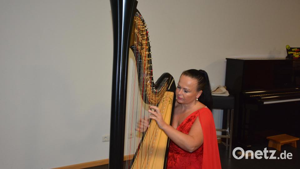Harfenistin Katarína Ševčíková aus Marienbad gastierte zum dritten Mal in Mitterteich. Im Museumscafé gab sie ein rund zweistündiges Konzert. Bild: jr