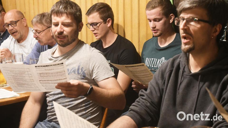In zweiter Reihe sitzen die beiden jüngsten Sänger Quirin Sax (grünes Shirt) und Alex Meier (schwarzes Shirt). Bild: Gabi Schönberger