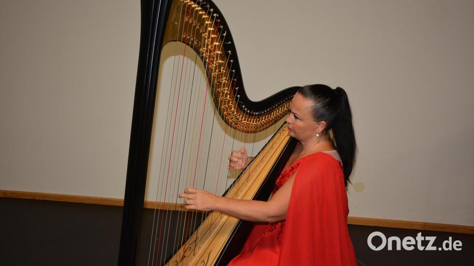 Harfenistin Katarína Ševčíková aus Marienbad gastierte zum dritten Mal in Mitterteich. Im Museumscafé gab sie ein rund zweistündiges Konzert. Bild: jr