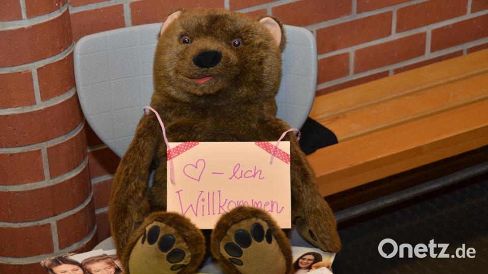 Ein süßer Teddybär lud die Schüler zu der praktischen Ausbildungsmesse ein und machte sie auf die verschiedenen Berufsangebote neugierig. Bild: dob