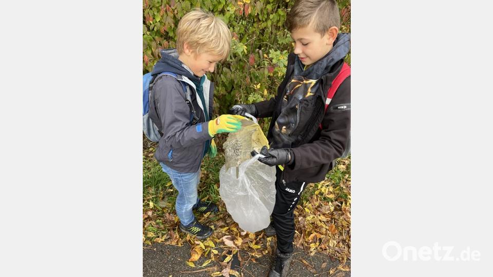 Müllsammeln statt Unterricht: Eine Rama-dama-Aktion unternehmen Hahnbacher Schulkinder zusammen mit örtlichen Vereinen. Bild: mma