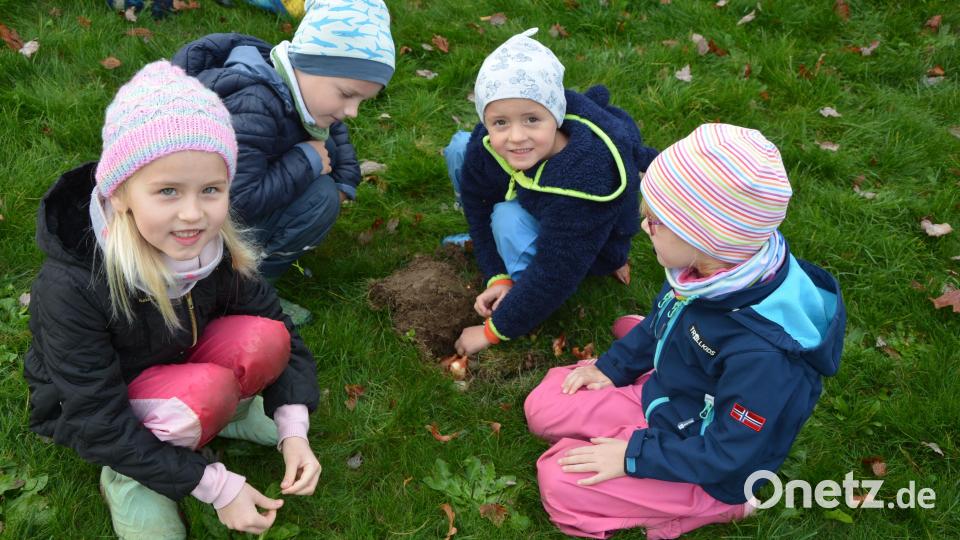 Die Kinder waren mit großem Eifer bei der Pflanzaktion dabei. Bild: jr