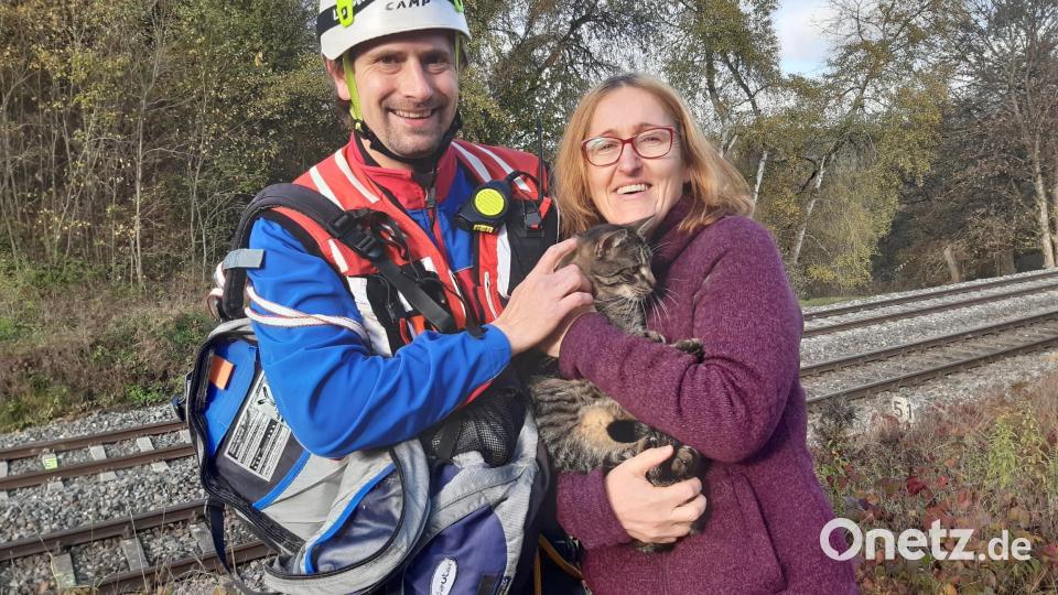 Der Bergwacht und der FFW Neuhaus-Pegnitz ist es zu verdanken, dass eine Frau aus Neuhaus ihren Kater Moro wieder in die Arme schließen kann. Bild: FFW Neuhaus/Pegnitz (exb)