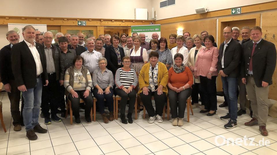 BBV-Geschäftsführer Ulrich Härtl (Zweiter von links), Kreisobmann Ely Eibisch (Vierter von rechts) und die Ehrengäste gratulierten den Ortsbäuerinnen und Ortsobmännern zu den Auszeichnungen.