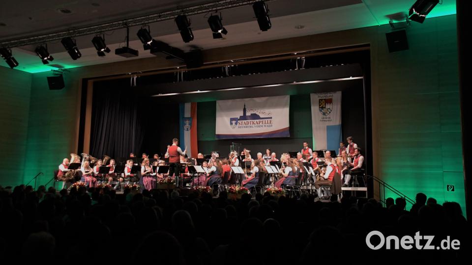 Die Musiker der Neunburger Stadtkapelle bei ihrem Weihnachtskonzert in der Schwarzachtalhalle. Bild: Agnes Jonas/exb