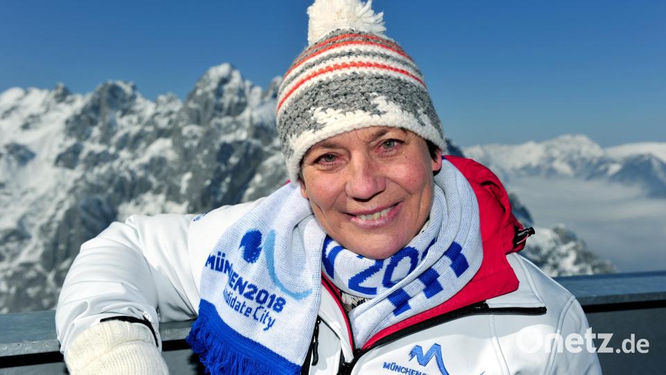 Rosi Mittermaier, aufgenommen auf der Alpspitze oberhalb von Garmisch-Partenkirchen. Bild: Peter Kneffel