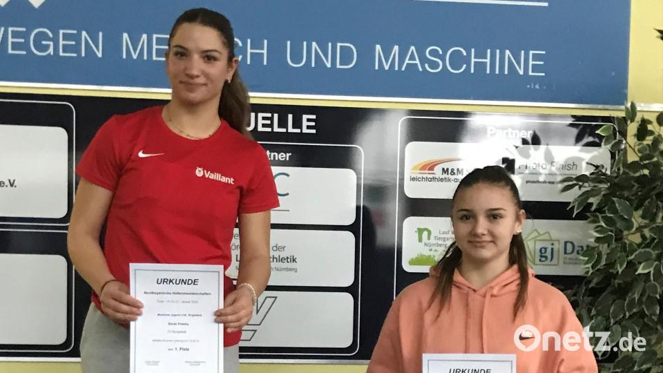Lena Grötsch (rechts) erreichte beim Kugelstoßen einen dritten Platz bei der Nordbayerischen Meisterschaft. Bild: dob