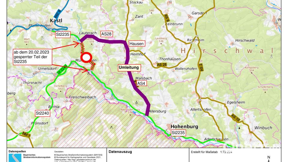 Weil Felsen gesichert werden müssen, ist eine Vollsperrung der Staatsstraße 2235 zwischen Reusch und Mühlhausen notwendig. Bild: Stefan Noll/exb