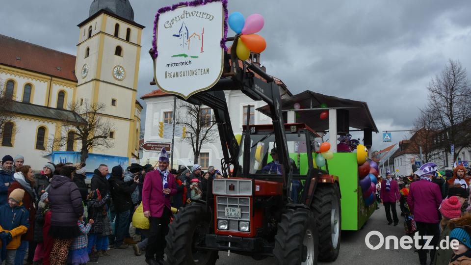 Das Wagengespann des Mitterteicher Gaudiwurms. Links neben dem Traktor Vorsitzender Michael Zintl. Bild: jr