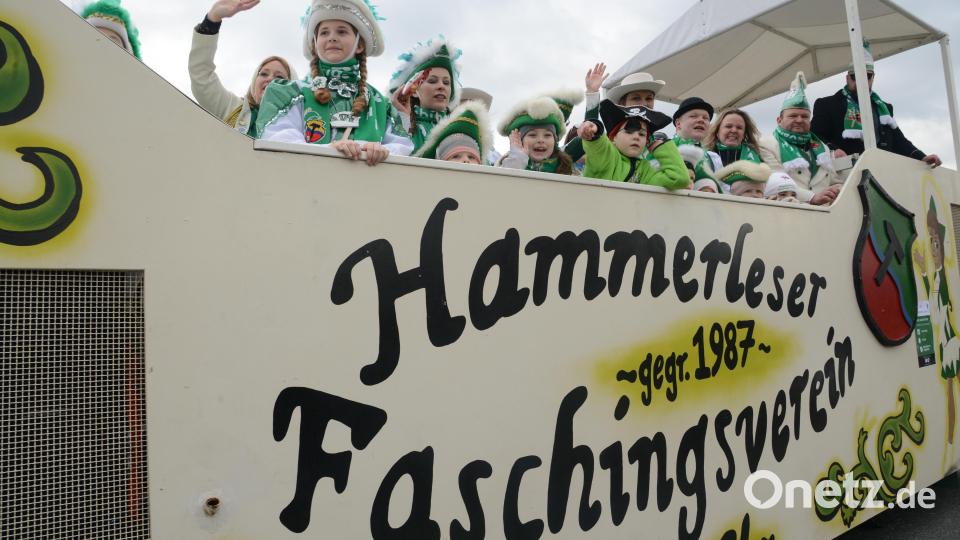 Der Hammerleser Faschingsverein präsentiert sich auf dem Festwagen. Bild: bey
