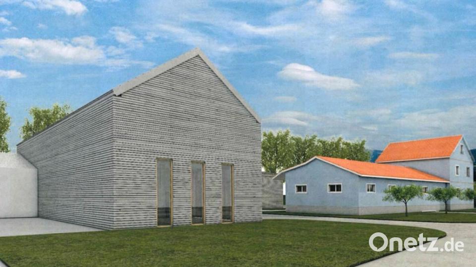 Der Planungsentwurf für das Raiffeisen-Areal in Griesbach: Der Bestandsbau soll nach Möglichkeit erhalten werden, zudem ist ein neue Verkleidung aus Holz geplant. Die Maßnahme soll insgesamt 500.000 Euro kosten. Bild: Greiner Architekten/exb