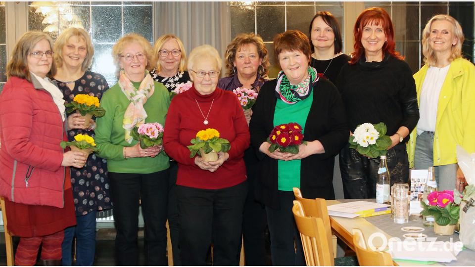Der Ortsverband der Frauen-Union mit seiner wiedergewählten Vorsitzenden Gabriele Frank (hinten, Dritte von rechts) und die stellvertretende Kreis- und Bezirksvorsitzende Andrea Lang (hinten, rechts) ehrten am Donnerstagabend viele langjährige Mitglieder Bild: lst/exb