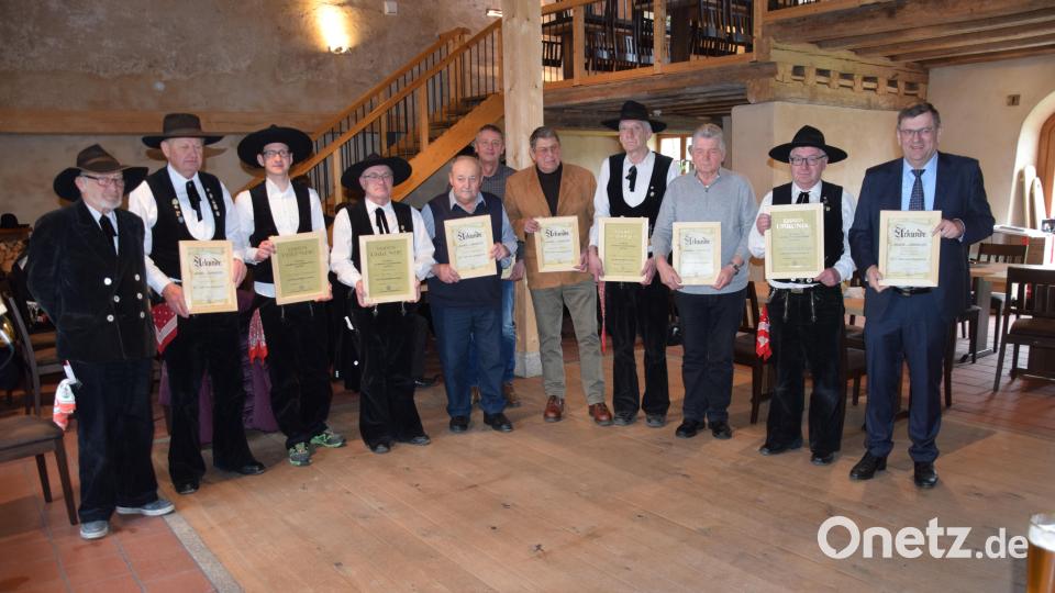 Der Zunftverein der Mauerer und Zimmerer ehrt treue Mitglieder (von links): Vorsitzender Günther Bauer, Jakob Dobler, Fabian Fischer, Johann Fischer, Josef Hottner, Jürgen Fellner, Alfons Popp, Georg Ring, Josef Weigert, Reimund Fischer und Bürgermeister Peter Braun. Bild: bö