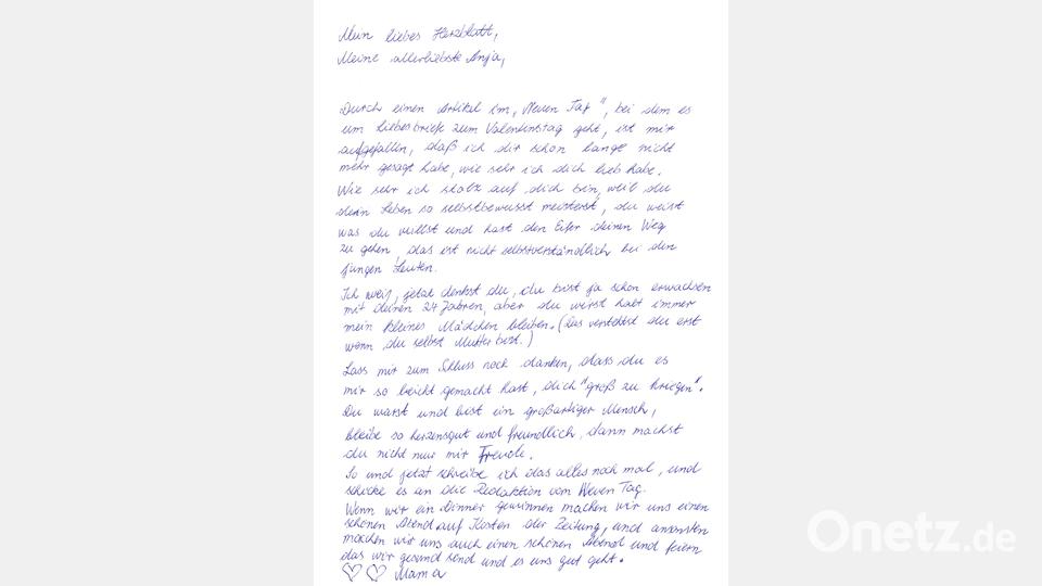 Roswitha Kraus aus Pressath schrieb diesen Brief auf unseren Aufruf hin an ihre Tochter. Bild: NT/AZ
