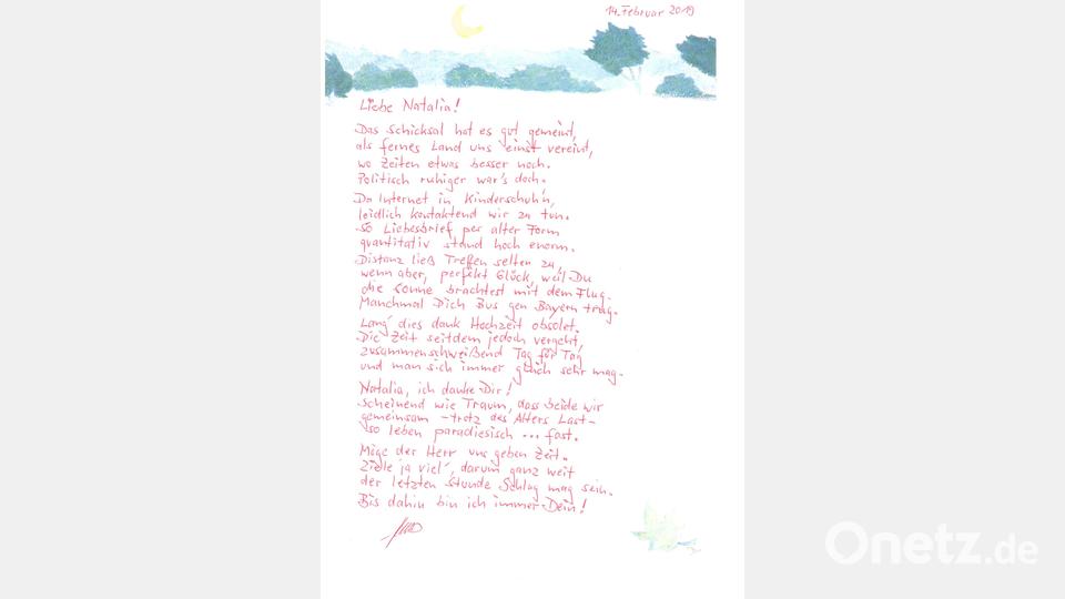 Hans Kayser aus Weiden formulierte dieses Liebesgedicht für seine liebe Natalia. Bild: NT/AZ