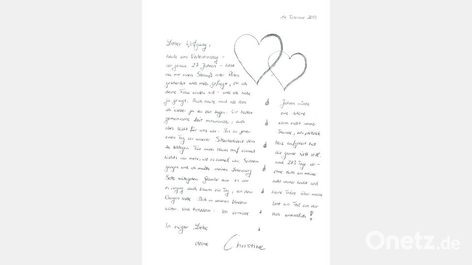 Brief von Christine Bauriedl aus Waidhaus an ihren verstorbenen Ehemann Wolfgang. Bild: NT/AZ