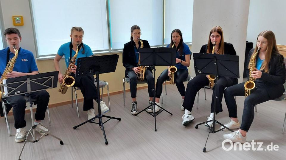 Das Saxophon-Ensemble des Ortenburg-Gymnasiums sorgte beim Festakt für den musikalischen Schwung. Bild: lg