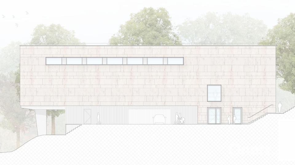 Die neue Zweifachturnhalle der Mittelschule Tirschenreuth soll in eineinhalb Jahren fertig sein. Im Obergeschoss finden sich die Halle selbst sowie die Funktionsräume. Im Untergeschoss sind Auto- und Fahrradstellplätze vorgesehen. Bild: Architekturbüro Heid + Heid/exb