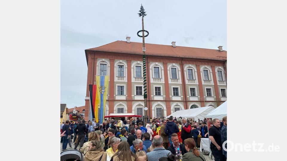 Alte Tradition unterm Ersatzbaum. Am Montagnachmittag feierten die Neustädter den Wonnemonat am Stadtplatz Bild: Dippold/exb