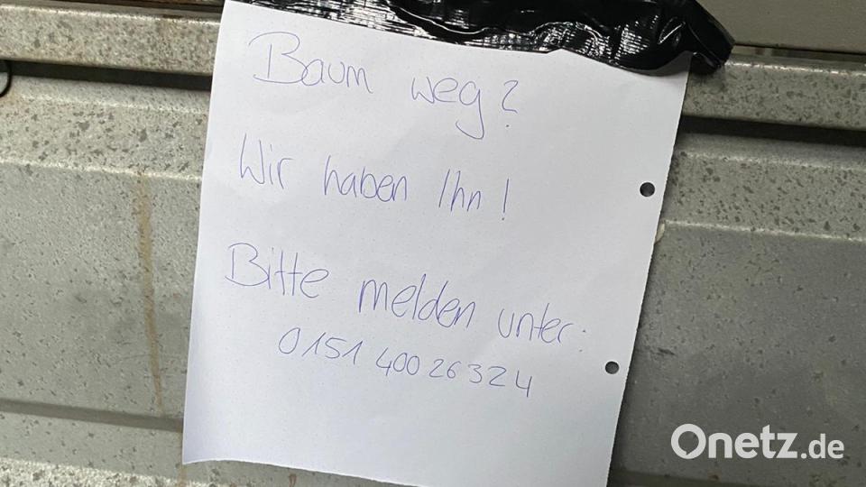 Mit diesem Zettel fordern die Flosser Maibaumdiebe Lösegeld in kulinarischer Form. Bild: Dippold/exb