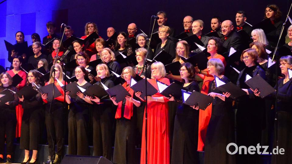 Der Weidener Kammerchor verzaubert das Publikum in der Max-Reger-Halle mit seiner Interpretation des Spirituals &quot;Witness&quot;. Bild: Kunz