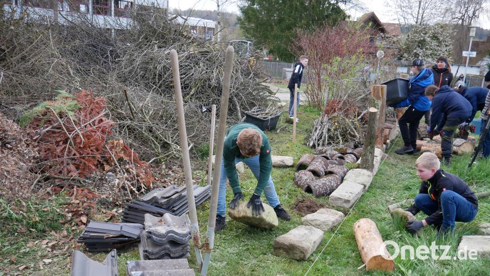 Bei einem gemeinsamen Projekt mit dem Obst- und Gartenbauverein haben die sechsten Klassen der Realschule im Stiftland in Waldsassen eine Benjeshecke angelegt. Bild: hmr