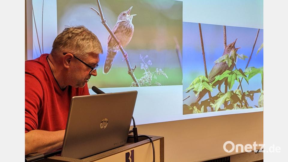Libor Schröpfer stellt bei seinem Vortrag im CeBB zahlreiche Vogelarten aus dem Český les (Böhmischer Wald) vor. Bild: eib