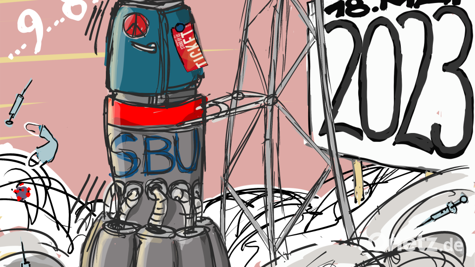 Die Rakete "Stand by us" wird am 18. Mai in der Regensburger Donau-Arena gezündet. Grafik: Mario Sütel/hfz