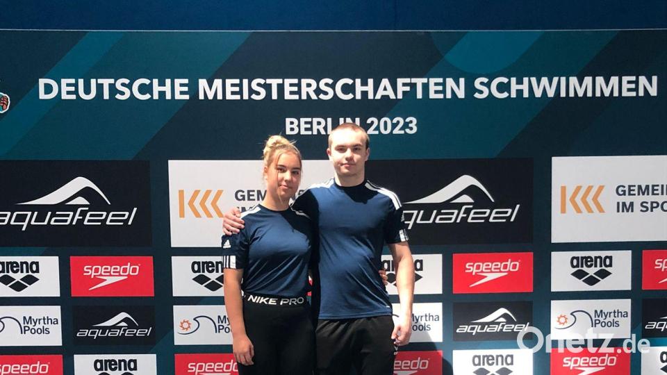 Hanna Hirsche und Fynn Legat vom Tirschenreuther Schwimm-Cub konnten bei den Deutschen Jugendmeisterschaften im Schwimmen in Berlin mit starken Leistungen überzeugen. Bild: rbg