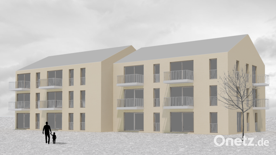 West-Ansicht der Wohnbauprojekts des Landkreissiedlungswerks in der Heideckerstraße in Neustadt/WN. Bild: Weidner Architekten/exb